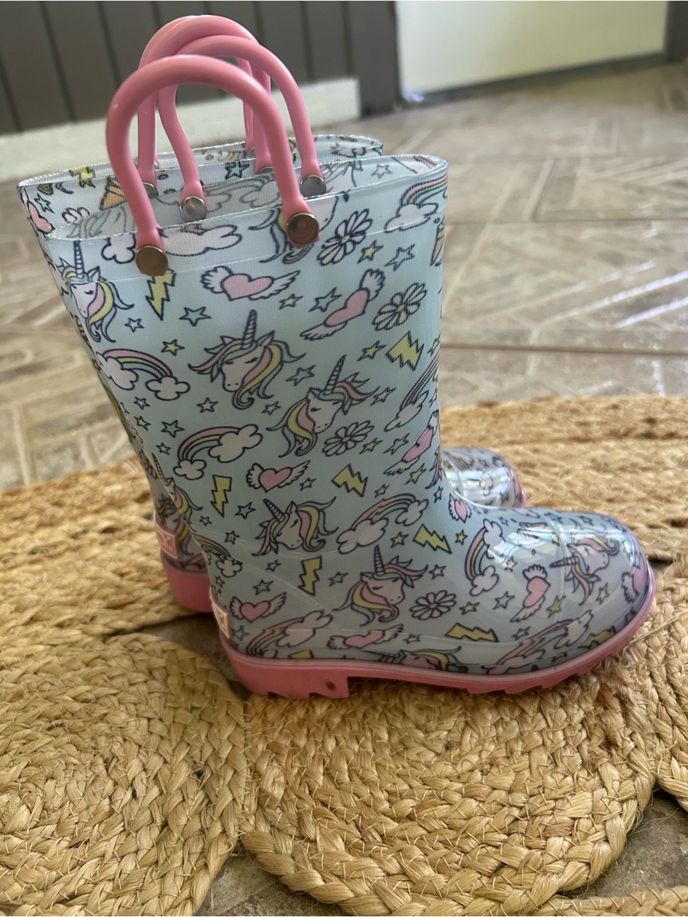 Sugar Kids Unicorn Rain Boots in Light Blue and Pink